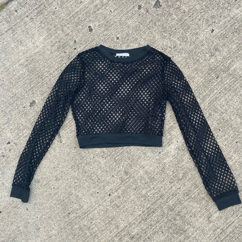 Black Fishnet Long Sleeve Top